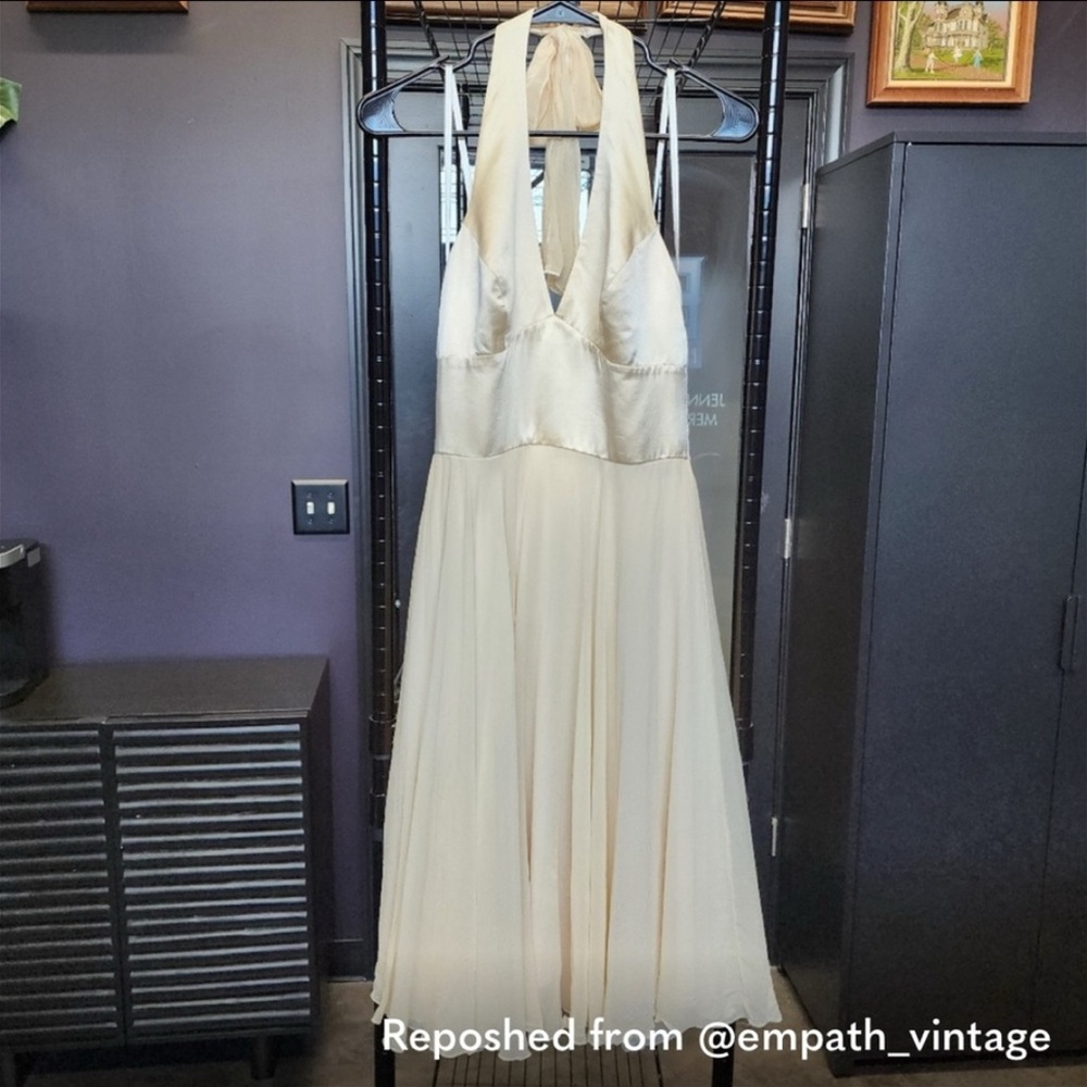 BCBG PARIS Silk Cream Halter Neck Dress 6